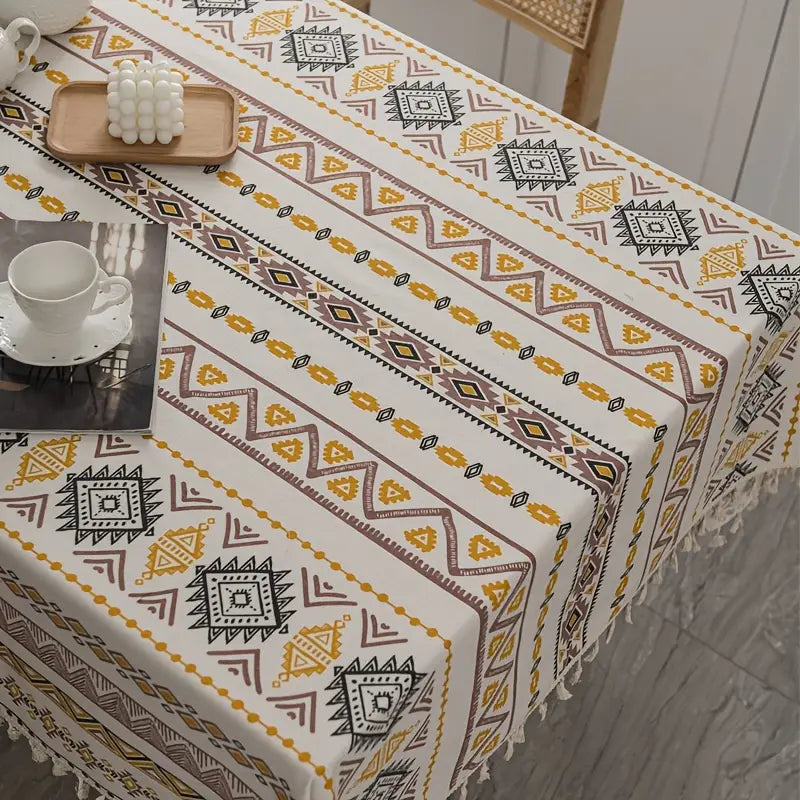 Ethnic Vibe Waterproof Tablecloth with Tassels