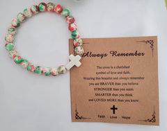 Handmade Stretch Bead Bracelet with Charm & Scripture Card