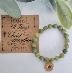 Handmade Stretch Bead Bracelet with Charm & Scripture Card