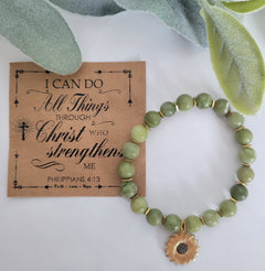 Handmade Stretch Bead Bracelet with Charm & Scripture Card