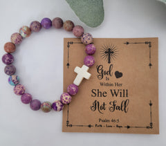 Handmade Stretch Bead Bracelet with Charm & Scripture Card