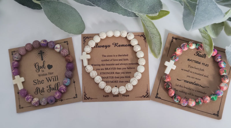 Handmade Stretch Bead Bracelet with Charm & Scripture Card