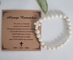 Handmade Stretch Bead Bracelet with Charm & Scripture Card