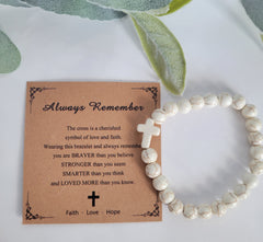 Handmade Stretch Bead Bracelet with Charm & Scripture Card