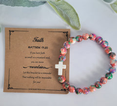 Handmade Stretch Bead Bracelet with Charm & Scripture Card