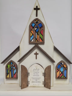 Handcrafted Wooden Church with Opening Doors & Personalized Scripture One-of-a-Kind Christian Decor