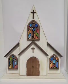 Handcrafted Wooden Church with Opening Doors & Personalized Scripture One-of-a-Kind Christian Decor