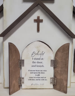 Handcrafted Wooden Church with Opening Doors & Personalized Scripture One-of-a-Kind Christian Decor