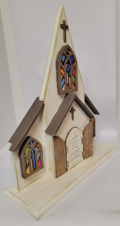 Handcrafted Wooden Church with Opening Doors & Personalized Scripture One-of-a-Kind Christian Decor