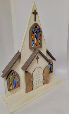 Handcrafted 19" Tall - Wooden Church with Opening Doors & Personalized Scripture One-of-a-Kind Christian Décor