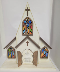Handcrafted Wooden Church with Opening Doors & Personalized Scripture One-of-a-Kind Christian Decor