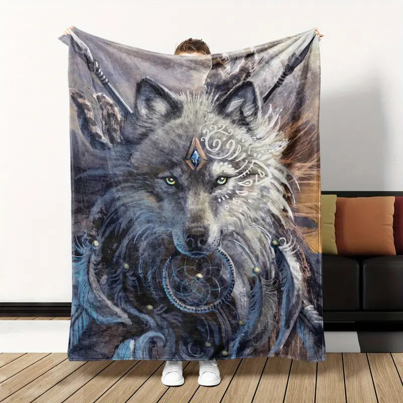 White Wolf Flannel Blanket