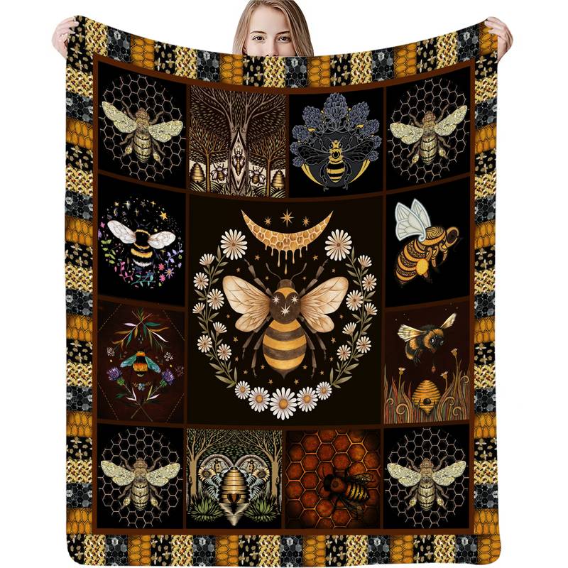 Vintage Bee Flannel Throw Blanket