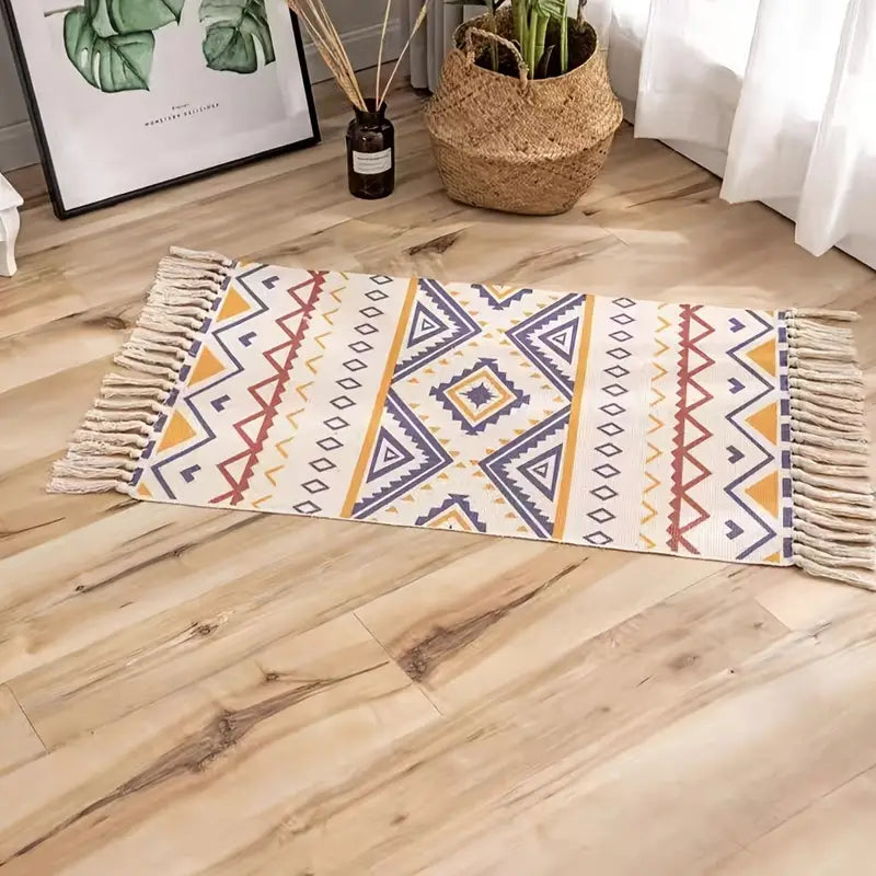 Decorative Boho Style Cotton Linen Tufted Rug