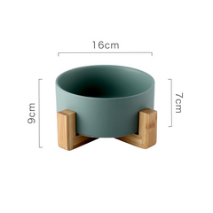 StableSip™ Ceramic Dog Bowl with Wooden Stand | No-Spill Pet Bowl