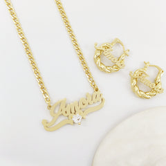 Custom Jewelry Gift Set – Name Necklace & Heart Birthstone Earrings