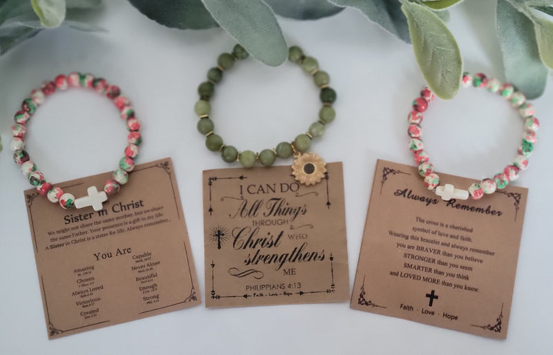 Handmade Stretch Bead Bracelet with Charm & Scripture Card