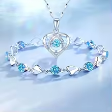 Blue Heart of The Ocean Jewelry Set - With Keepsake Blue Rose Jewelry Box