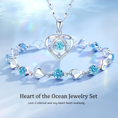 Blue Heart of The Ocean Jewelry Set - With Keepsake Blue Rose Jewelry Box