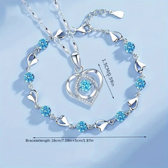 Blue Heart of The Ocean Jewelry Set - With Keepsake Blue Rose Jewelry Box