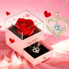Beautiful Gold Double Heart Necklace w/Jewelry Box Gift Set