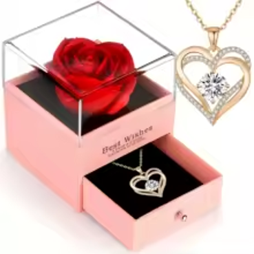 Gold Double Heart Necklace w/Jewelry Box Gift Set
