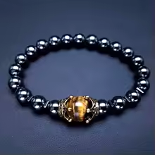 Stunning Men's Hematite Bracelet - Natural Stones and Crown Cap Design