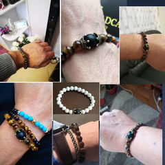 Stunning Men's Hematite Bracelet - Natural Stones and Crown Cap Design