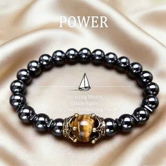 Stunning Men's Hematite Bracelet - Natural Stones and Crown Cap Design