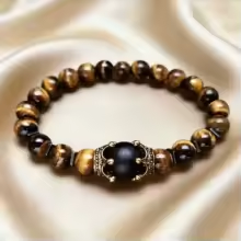 Stunning Men's Hematite Bracelet - Natural Stones and Crown Cap Design
