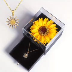 Dazzling Sunflower Gift Set for Her – Jewelry Box with Crystal Pendant Necklace