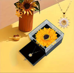 Dazzling Sunflower Gift Set for Her – Jewelry Box with Crystal Pendant Necklace