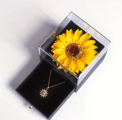 Dazzling Sunflower Gift Set for Her – Jewelry Box with Crystal Pendant Necklace