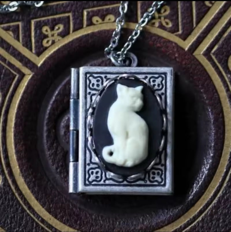 ❤️ New!  Vintage-Look Cat Cabochon Book Locket