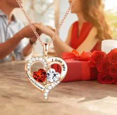 Gold Double Ruby Red Heart Necklace - Gift Set