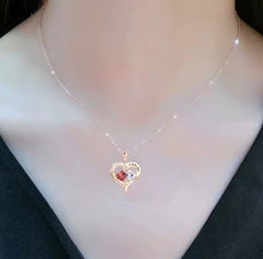 Gold Double Ruby Red Heart Necklace - Gift Set