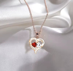 Gold Double Ruby Red Heart Necklace - Gift Set