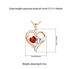 Gold Double Ruby Red Heart Necklace - Gift Set