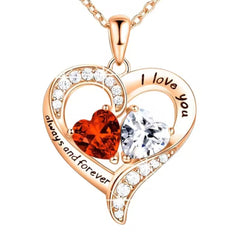 Gold Double Ruby Red Heart Necklace - Gift Set
