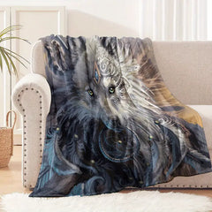White Wolf Flannel Blanket