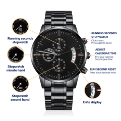 Create a Personal Message He Can Wear Every Day!  Our Black Chronograph Watch Is Engravable!