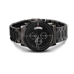 Create a Personal Message He Can Wear Every Day!  Our Black Chronograph Watch Is Engravable!