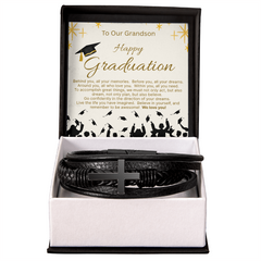 Give Him A Gift That Will Last Far Beyond Graduation! Our Men's Cross Leather Bracelet