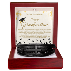 Give Him A Gift That Will Last Far Beyond Graduation! Our Men's Cross Leather Bracelet