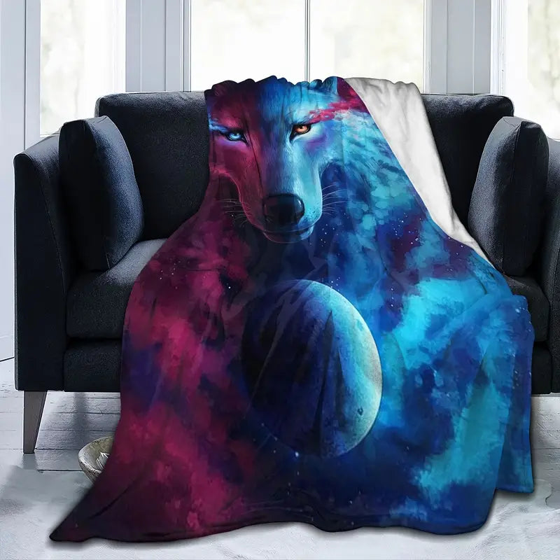Celestial Wolf Micro Fleece Throw Blanket