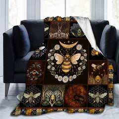 Vintage Bee Flannel Throw Blanket