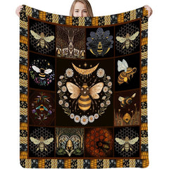 Vintage Bee Flannel Throw Blanket