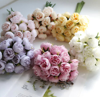 27-Piece Tea Rose Bouquet for Weddings and Home Decor